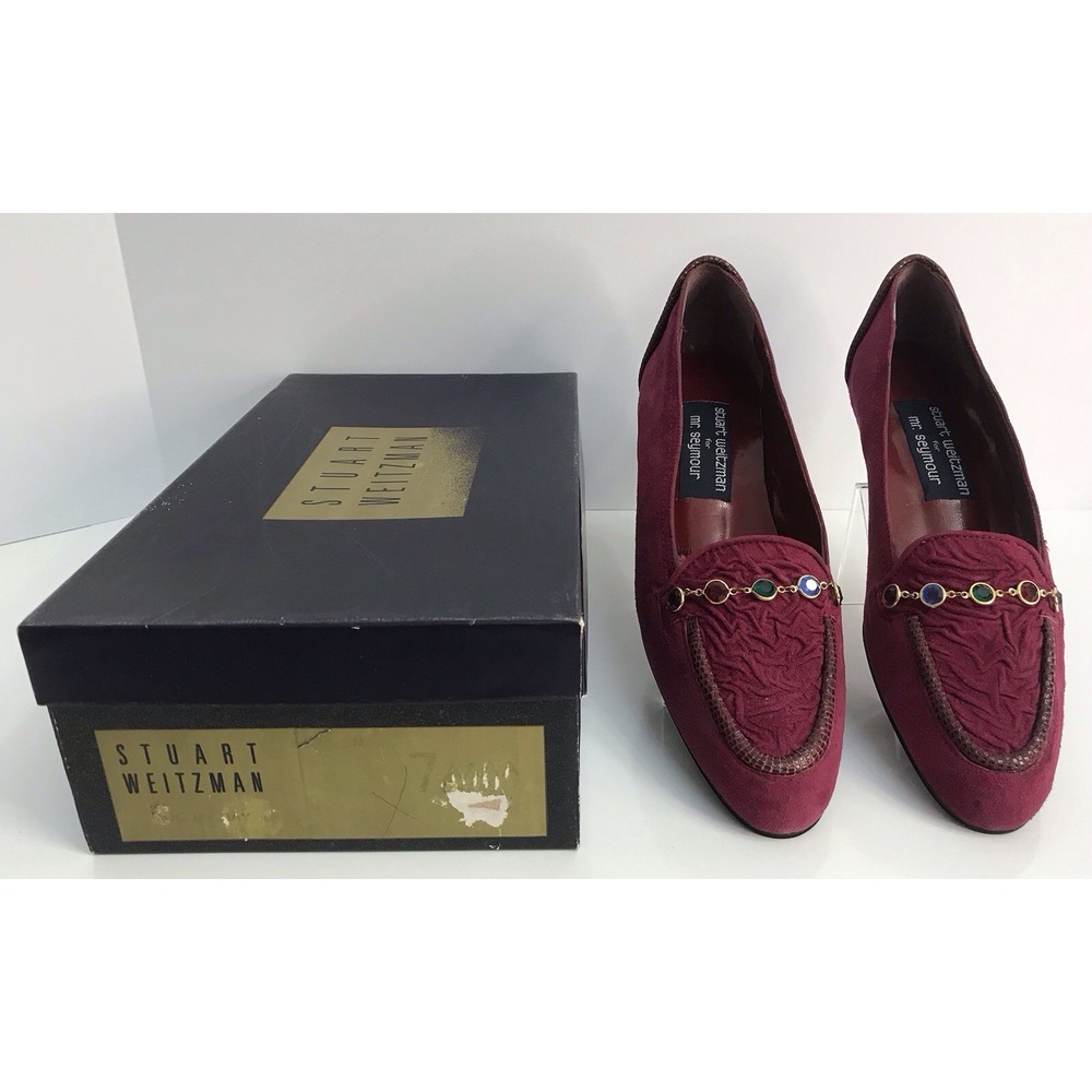 Stuart Weitzman For Mr. Seymour Women's Burgundy Jewel Chained Flats 7 Spain